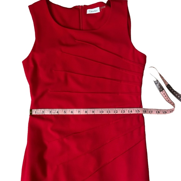 Calvin Klein Red Sleeveless Pleated Midi Sheath Dress - Picture 7 of 10